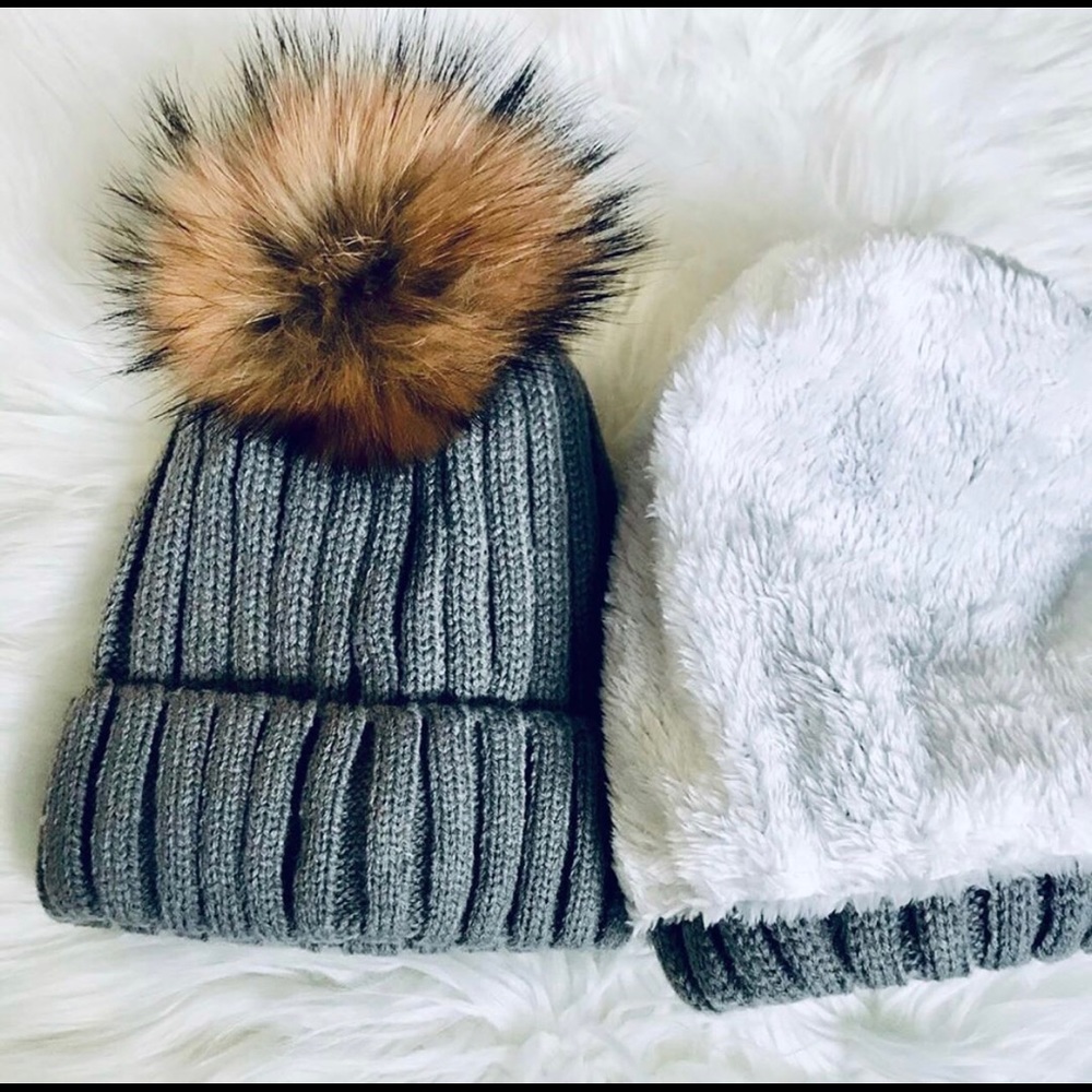 Fleece lined pom pom hats
